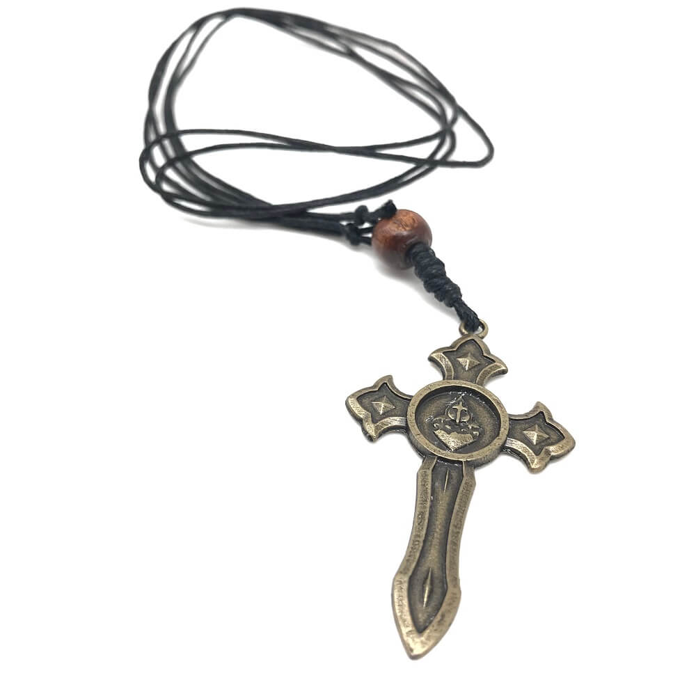 Colar Cordão Cruz Espada de São Miguel Arcanjo Ouro Velho