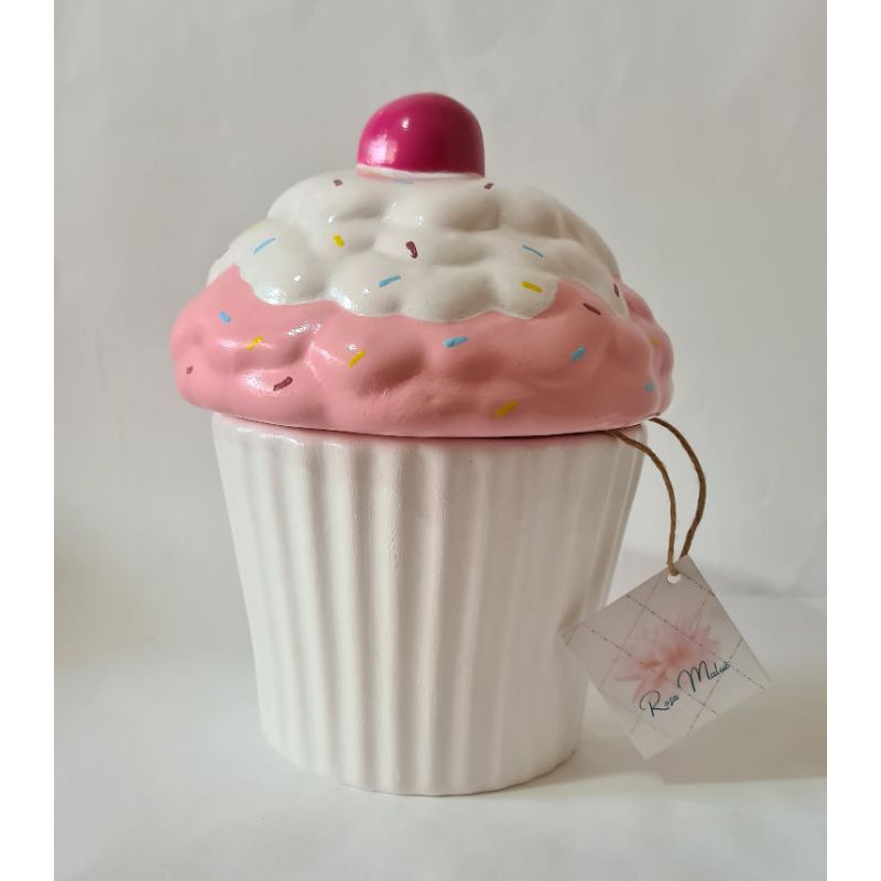 CUPCAKE PORTA BISCOITO ROSA E BRANCO