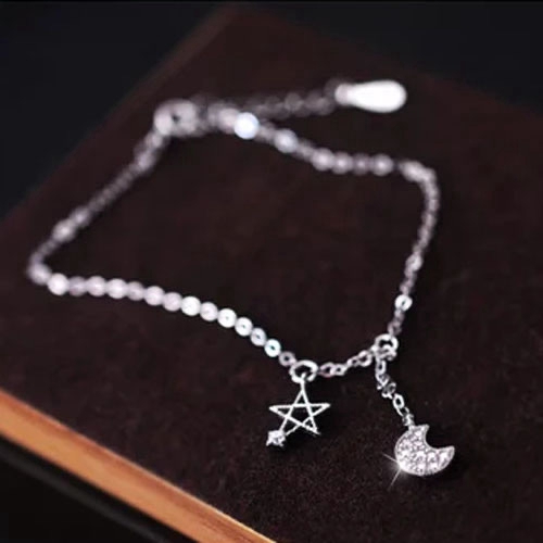Tornozeleira De Prata 925 Para Mulheres Com Pingente De Estrela De Cinco Pontas / Acessórios De Corrente / Bijuteria / Presente