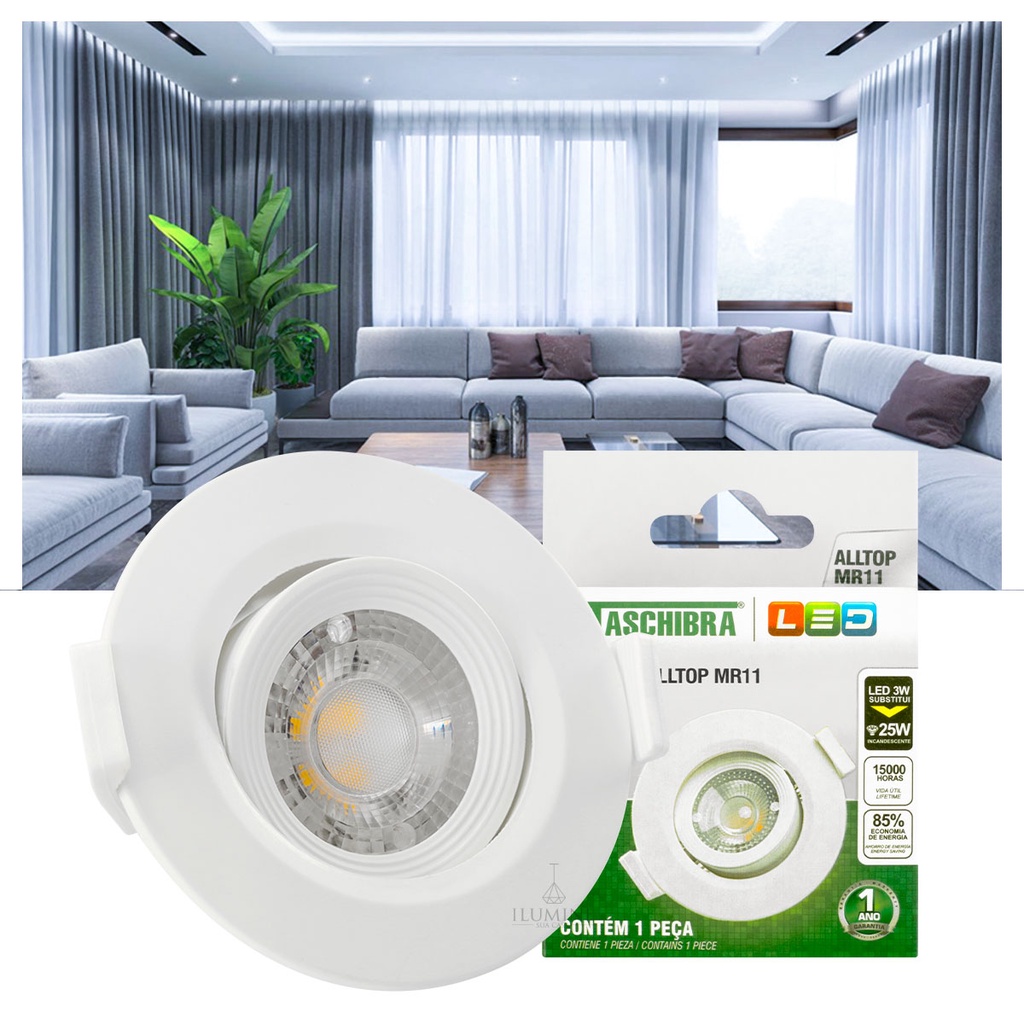 Spot LED Taschibra Alltop Redondo Embutir MR11 3W 38º em Oferta na Shopee