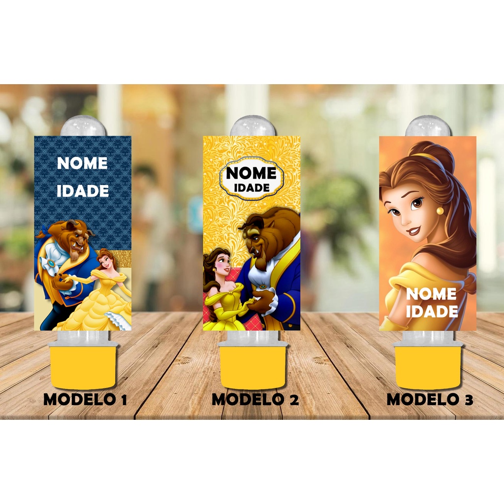 36 Adesivos Etiquetas para Tubete 8x4 cm A Bela e a Fera Personalizado com Nome e Idade e Recorte Especial
