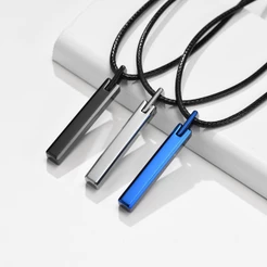 Vnox Masculino Azul Preto Real Carboneto De Tungstênio Geométrico Barra Pingentes Colares , 26 Polegadas Longo Corrente