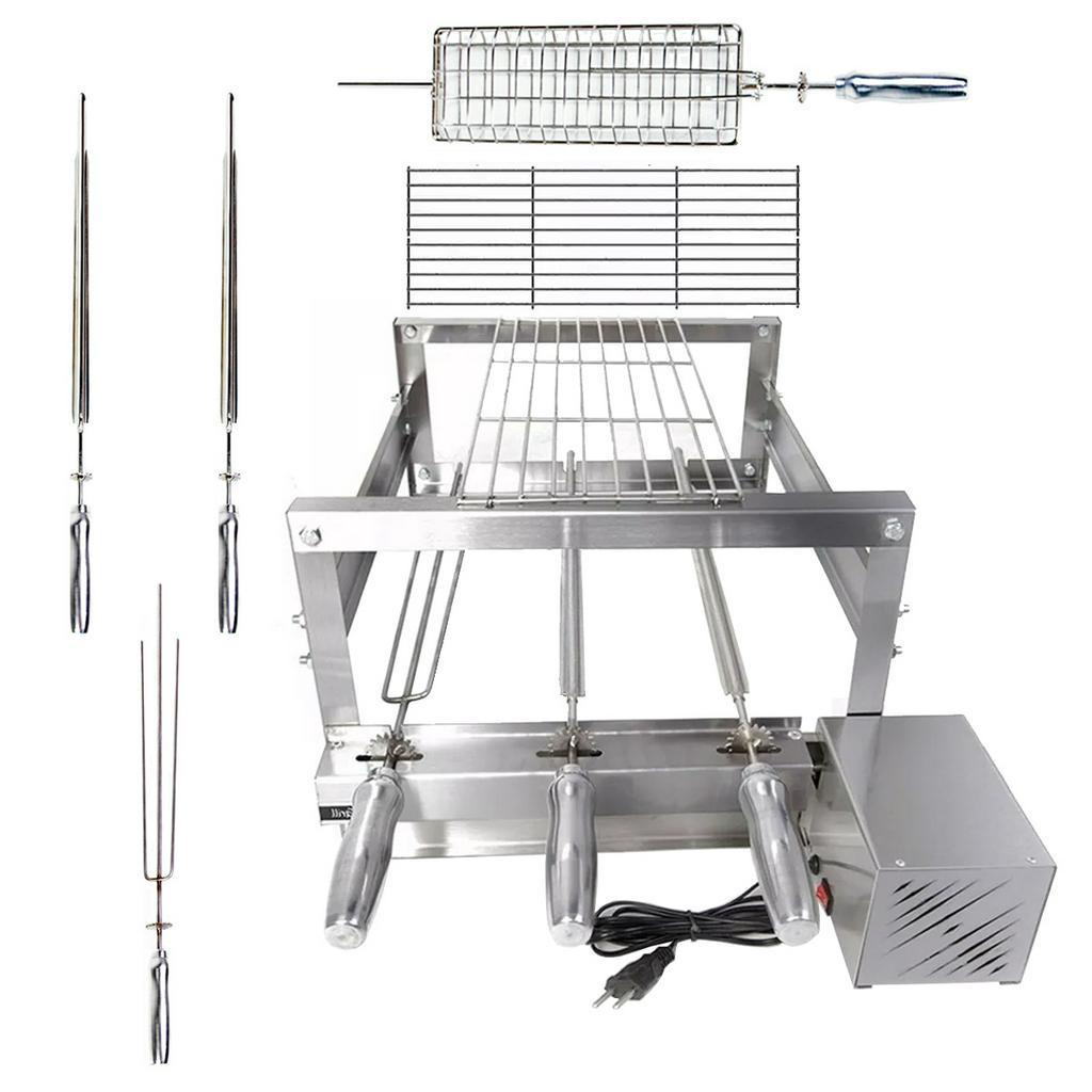 Churrasqueira Giratória Grill Inox Gira Soft Grill 3 Espetos Completa Lado Direito