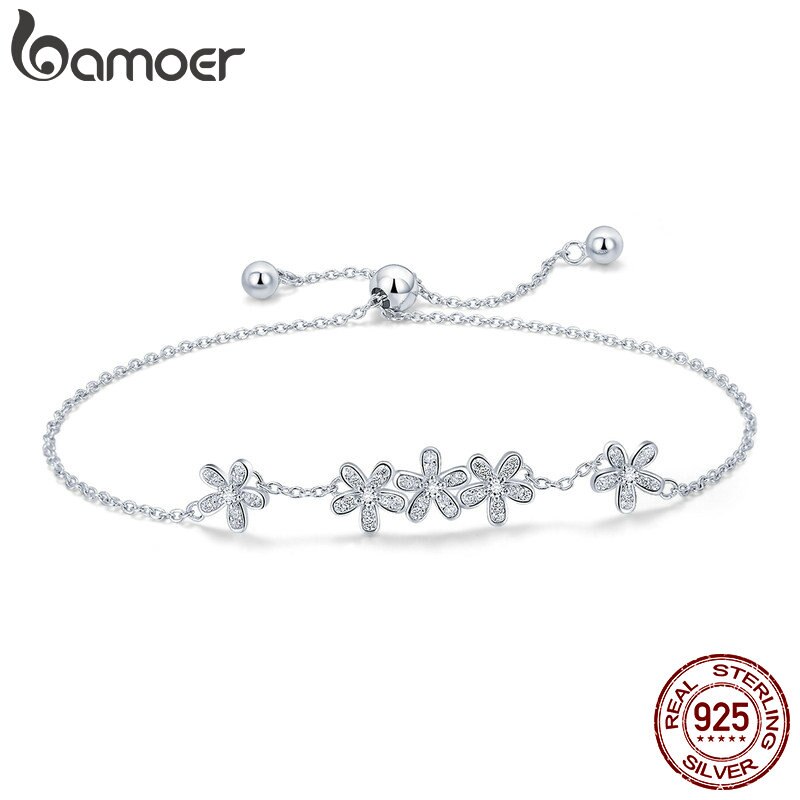 Bamoer Genuine 925 Sterling Silver Luminous Margarida Flor Mulheres Pulseiras Limpar Cz Moda Pulseira Jóias Fazendo Presente Scb084 em Oferta na Shopee