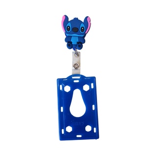 Kit Porta Crachá Retrátil Personalizado Stitch + Porta Cartão Azul