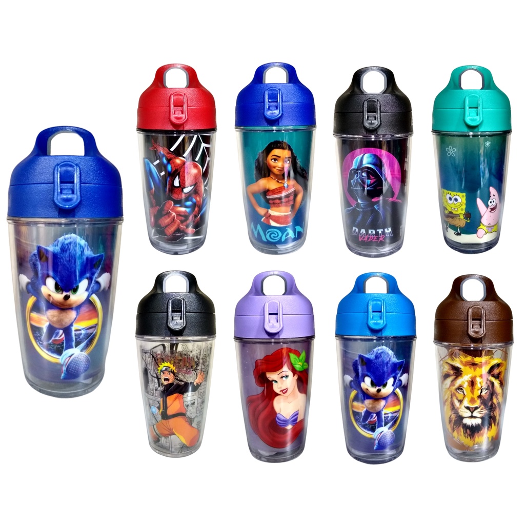 Garrafa de Água Infantil Sonic/ Naruto/ Disney Diversos Modelos Resistente Escritório Academia 360 ml