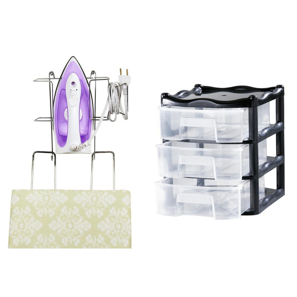 Organizador gaveteiro + suporte para tábua de passar e ferro de passar roupa kit 2 peças