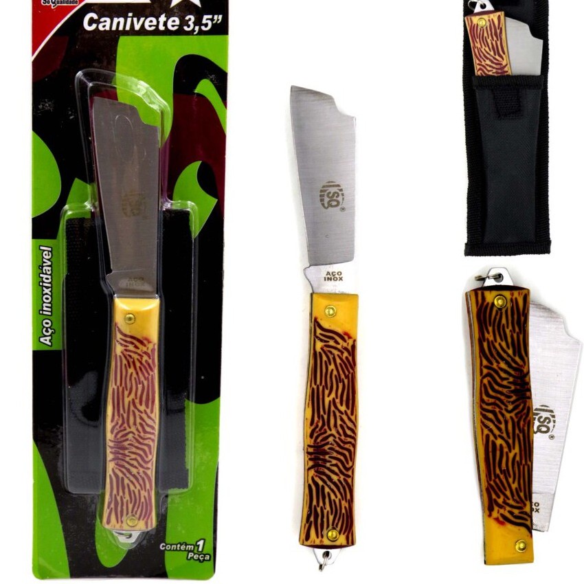 Canivete Multiuso Inox SQ- com Bainha 19cm - Pesca Caça Camping Trilha