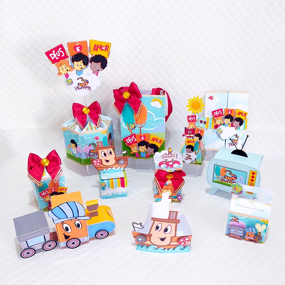 Kit Festa 3 PALAVRINHAS Personalizado | Lembrancinhas | Decoração Aniversário | Caixa Milk Pirâmide