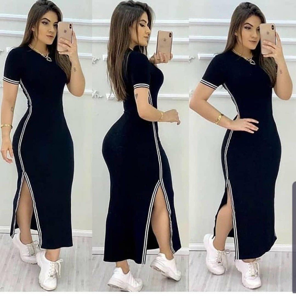 vestido colado com abertura na perna