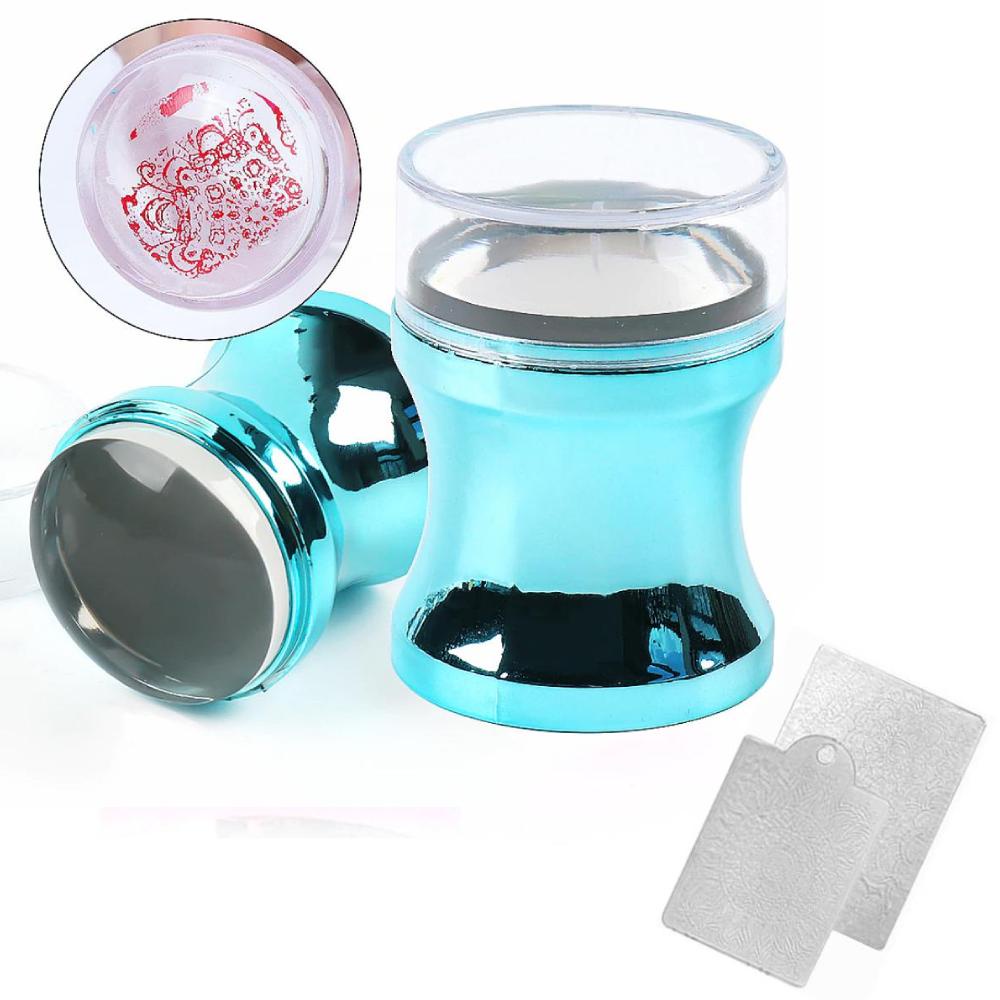 Kit Carimbo De Unha Placa E Raspador Azul C/ Zoom Art Nail Francesinha Manicure