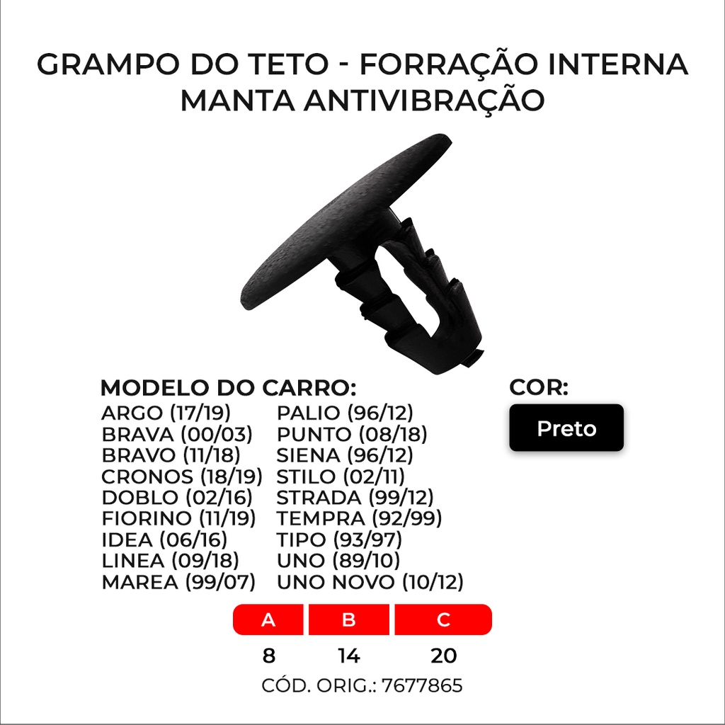 10, 20 Ou 50 Grampos Presilhas Do Teto Forração Interna Manta Antivibração Fiat — imagem 2 de 2