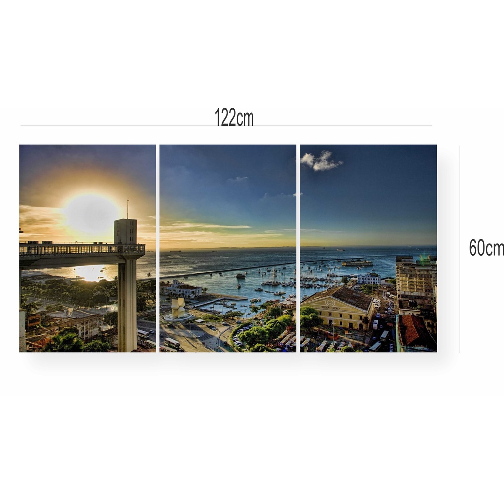 quadro decorativo elevador Lacerda Bahia Salvador por do sol 3pçs