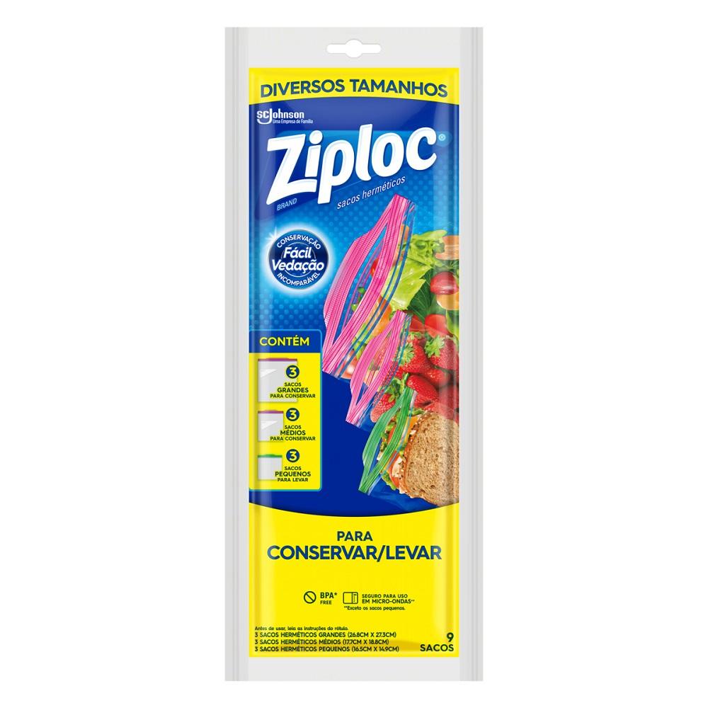 Saco Sache Ziploc Hermético Médio com 9 unidades em Oferta na Shopee