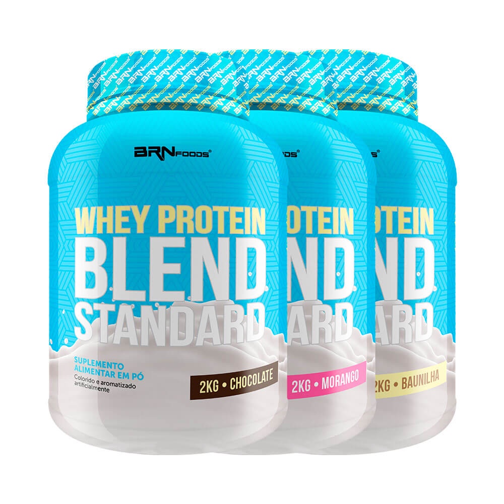 Kit 3x Whey Protein Blend Standard 2kg - BRN Foods Suplemento em Pó para Definição e Performance