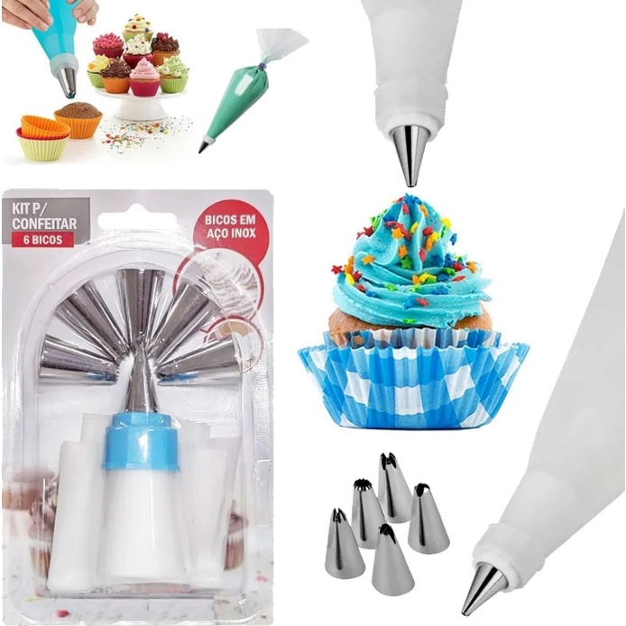 Kit Confeiteiro Saco em PVC + 6 Bicos em Aço Inox Para Confeitar Decorar Bolos Unyhome