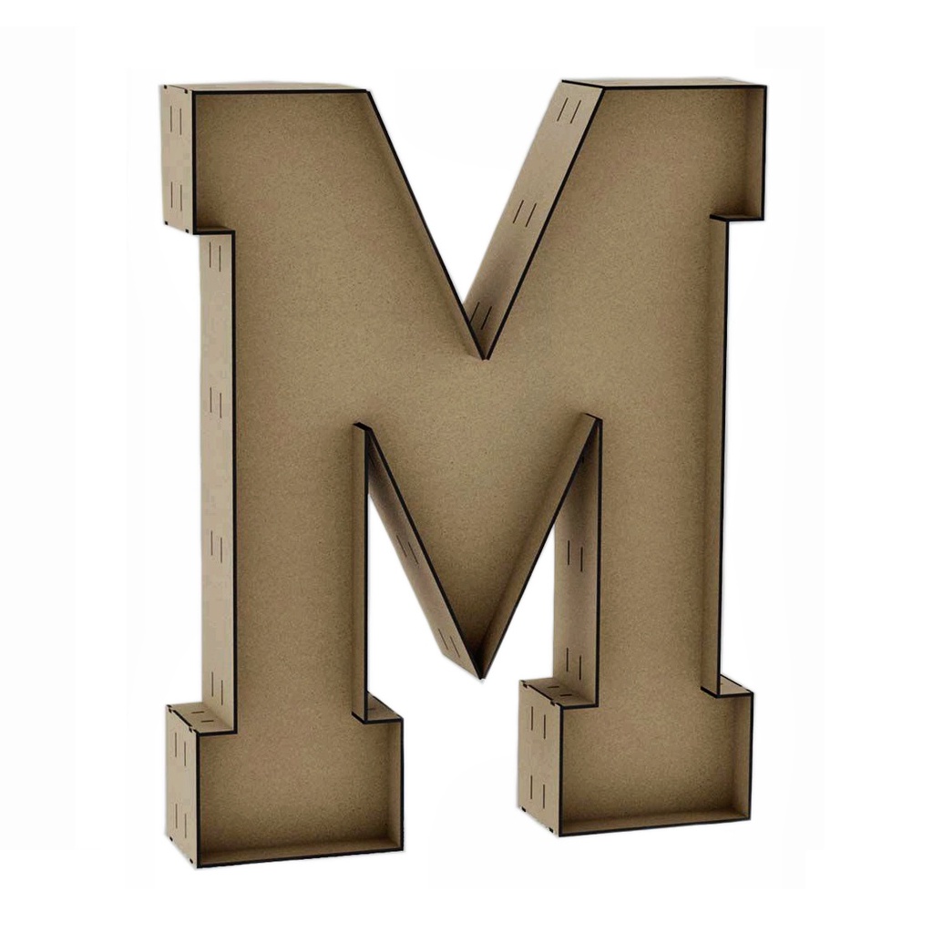 Letra Caixa M 30cm MDF Decoração Festa Nome Palavra Número