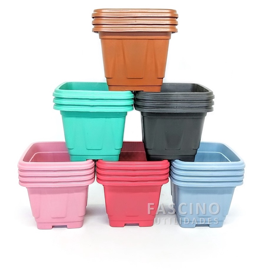 20 Vasos Cachepot Coloridos 400ml Quadrado Para Suculentas e Cactos