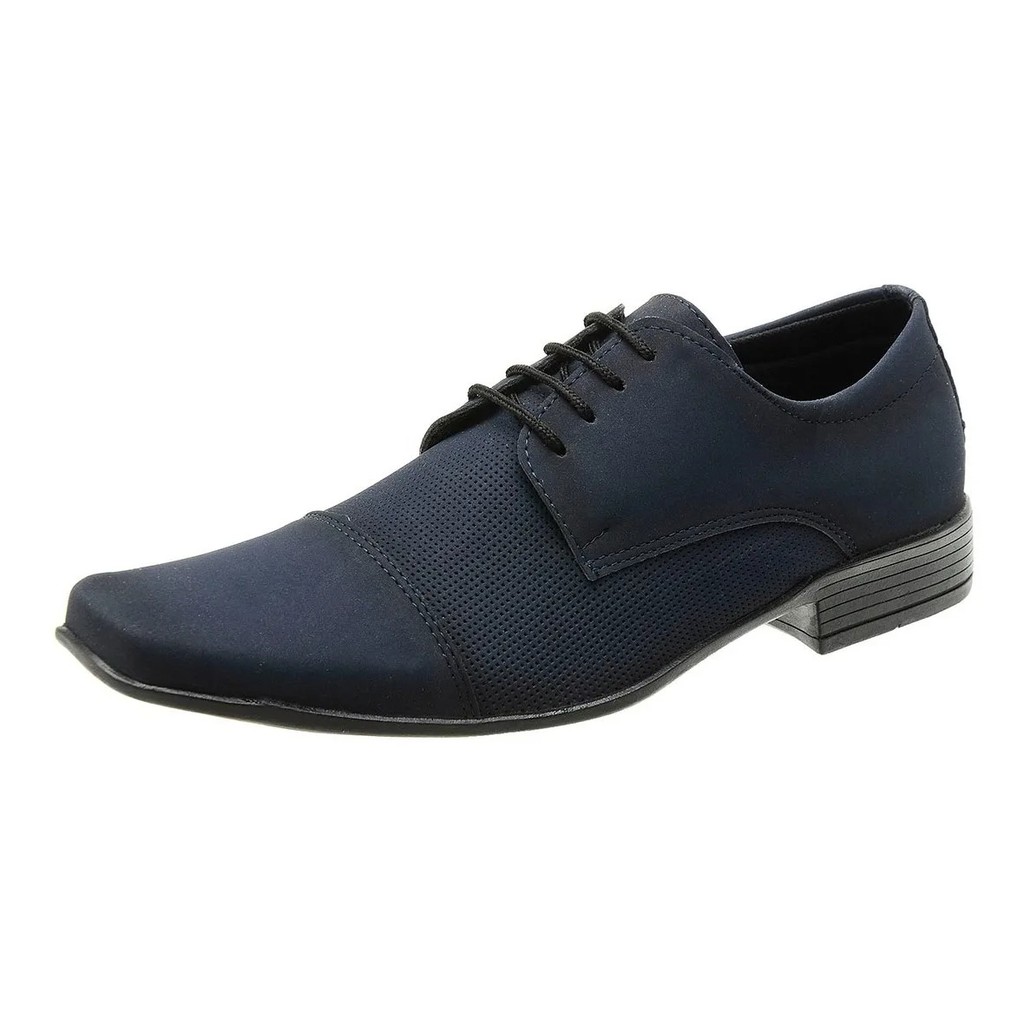 Sapato Social Masculino Couro Nobuck Azul Marinho | Shopee Brasil