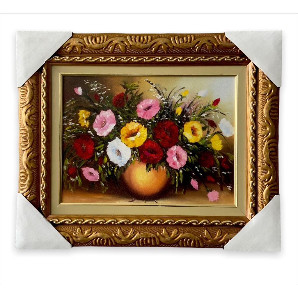 Quadro Decorativo Tema Flores Rosas e Amarelas Moldura 30x40