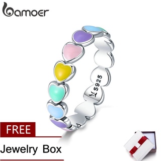 Bamoer Anel De Prata 925 Com Laço-Íris/Coração SCR444