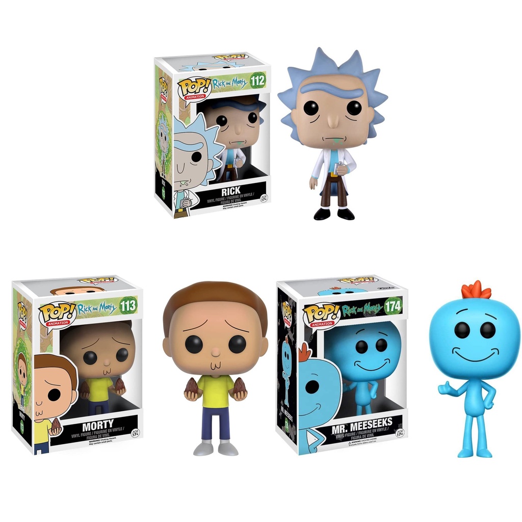 Funko Pop Rick And Morty Rick 112 / Morty 113 / Mr.Meeseeks 174 Boneco De Vinil Modelo
