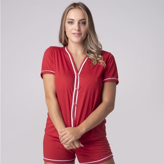 Pijama Baby Doll Conjunto Americano Blogueirinha Short Curto Liso Aberto Botão Linha Noite Roupa de Dormir Feminino Amamentação Pós-cirúrgico Verão 329
