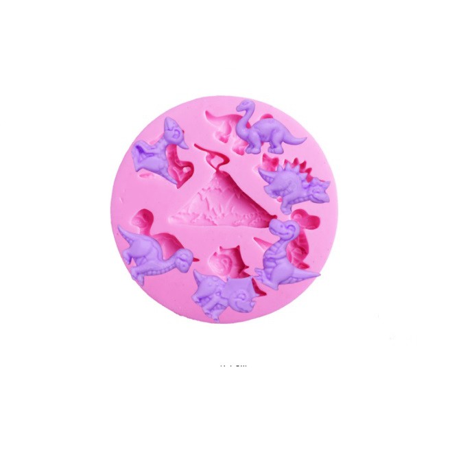 Molde de Silicone Mini Dinossauros e Vulcão - Molde de Silicone para Artesanato e Confeitaria