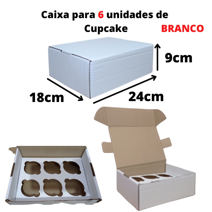 Caixa para Cupcake Branca - 5 caixas (cada uma caixa transporta 6 unidades de cupcakes)