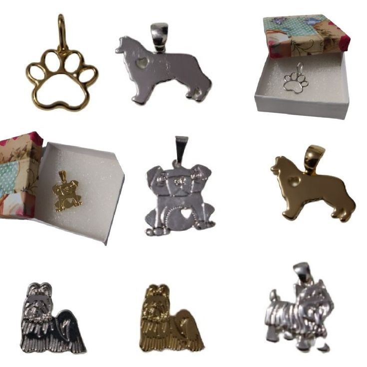 Pingente Pets Raças Semi Jóia Banhada Ouro ou Prata Dogs Shitzu Pastor Colie Maltês Pug Patinha