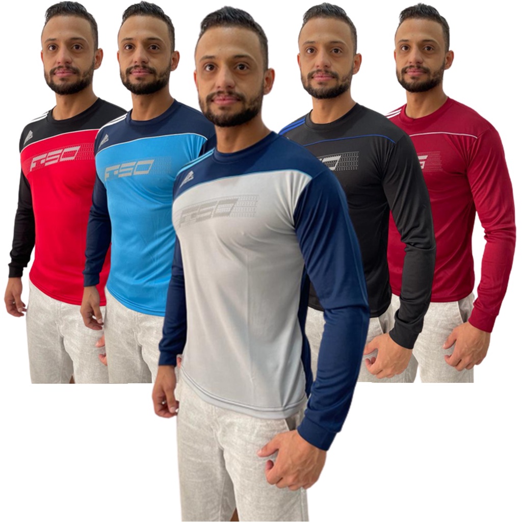 PACOTE COM 2 Camiseta Drifit Masculina Cross Fit Treino Academia Corrida Ciclismo Esportes Em Geral Manga Longa Inverno — imagem 2 de 2