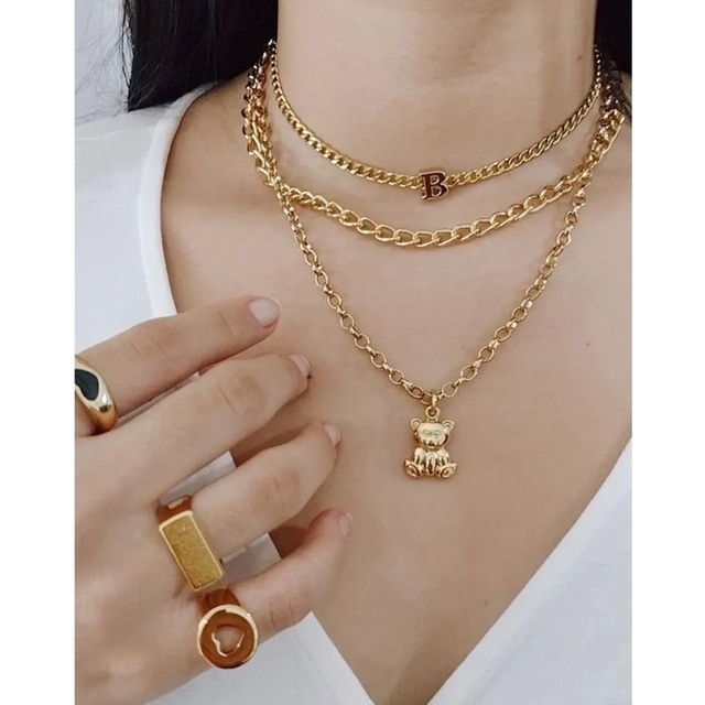Colar Corrente Elo Português Feminino Com Pingente Ursinho Teddy Bear Folheado Ouro 18k Dourado Tendência