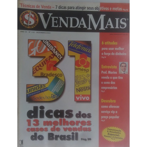 Venda Mais 31 Dicas dos Melhores Casos de Vendas do Brasil Ano 10 Nº116 de Editora Pela Quantum ( ) — R$ 29,00 em Shopee