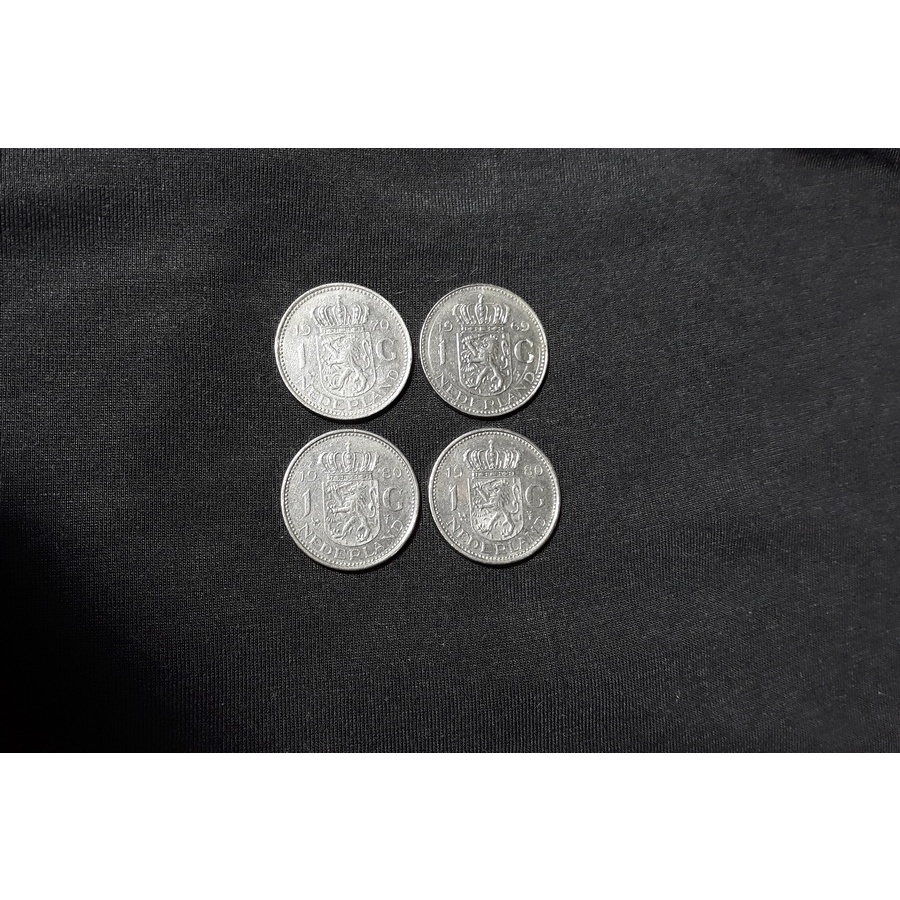 Lote 4 Moedas 1 Gulden Holanda 1969 1970 1980 1980