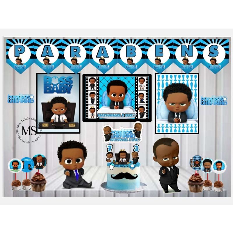ENVIO RÁPIDO Kit festa O Poderoso Chefinho | Personalizado Bolinho Aniversário 40 itens Lembrancinha