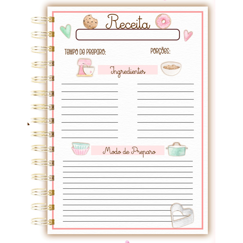 Miolo De Caderno De Receitas Para