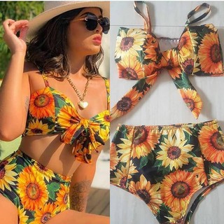 Biquíni Girassol De Amarração Cintura Alta Hot Pants em Oferta na Shopee