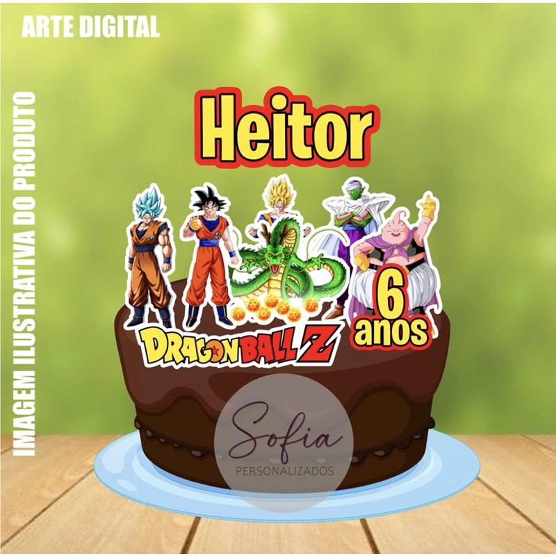 Topo de Bolo - Topper de Bolo Personalizado Aniversário Mesversario Dragon Ball