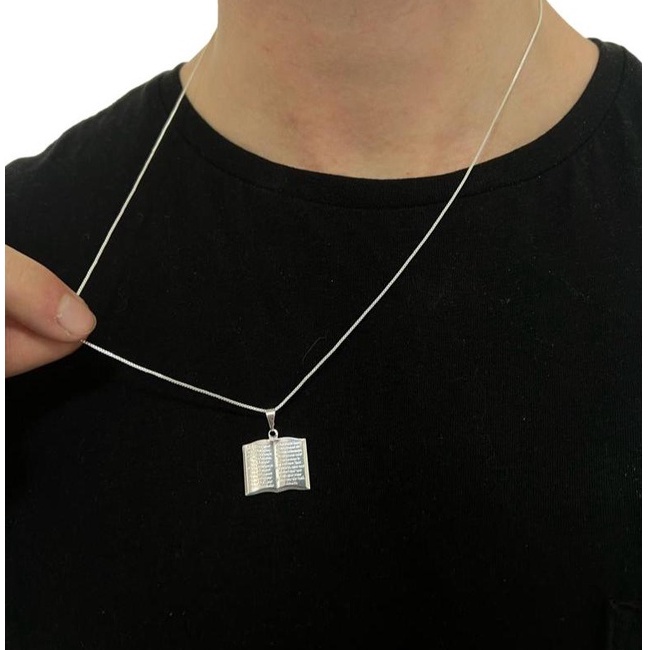 Corão Corrente Fina Veneziana Prata 925 + Pingente Salmo Folheado Masculino  (Envio em 24h)