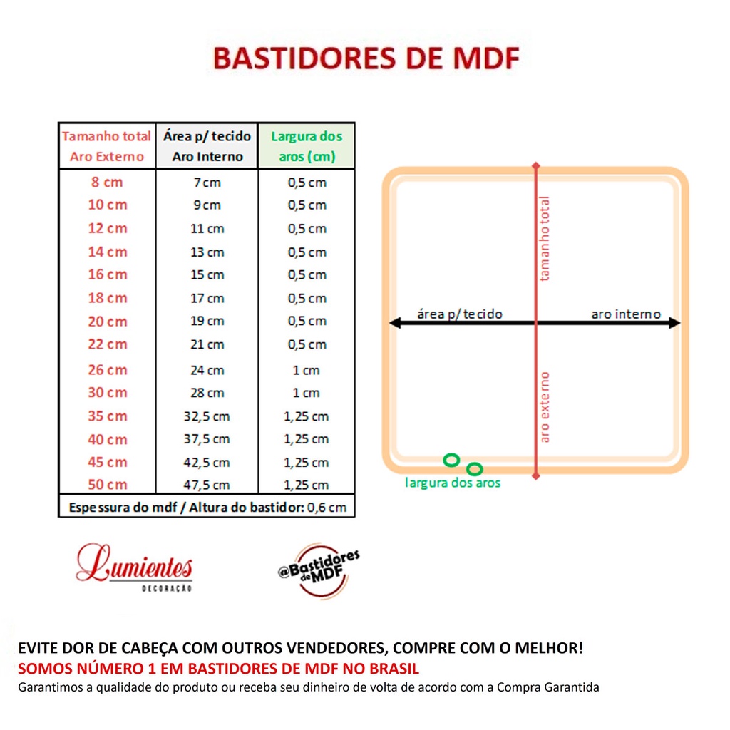 Bastidor LIXADO Quadrado Aro Argola Mdf Moldura