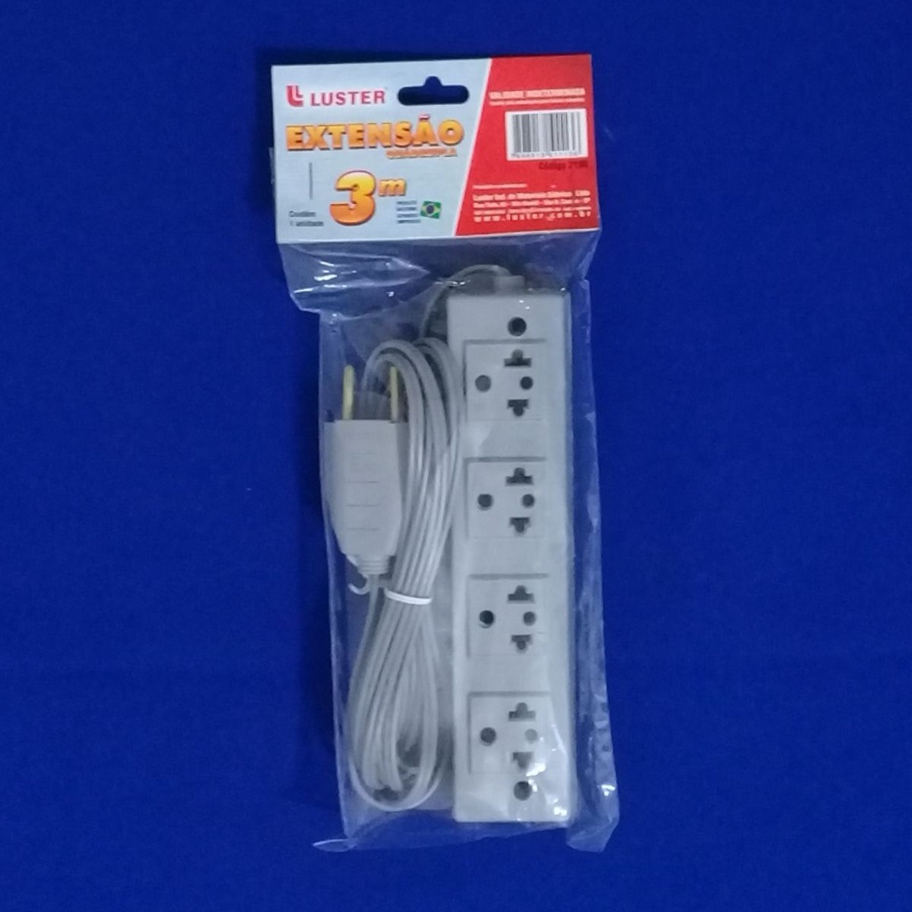 Extensão Elétrica Luster 3m com 4 Tomadas Bivolt 127/220 v