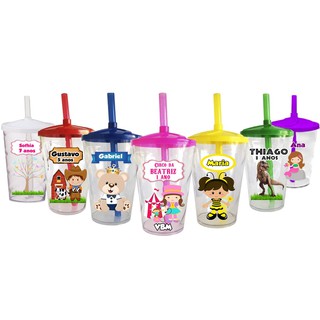 Kit C/ 40 Copos Twister Shake Personalizado 400ml C/Tampa e Canudo Lembrancinha de Aniversário Infantil