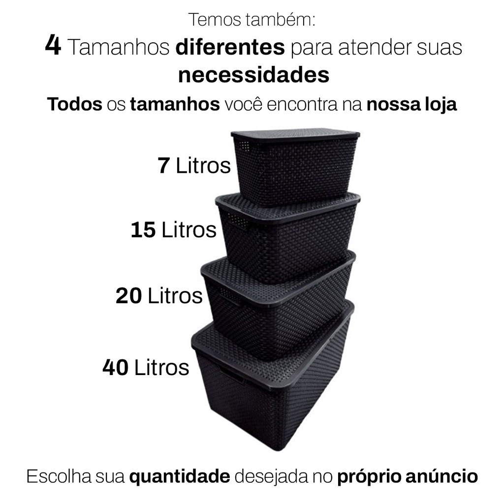 Caixa Organizadora Preta Com Tampa Rattan 7 Litros 15 Litros 20 Litros 40 Litros Shopee