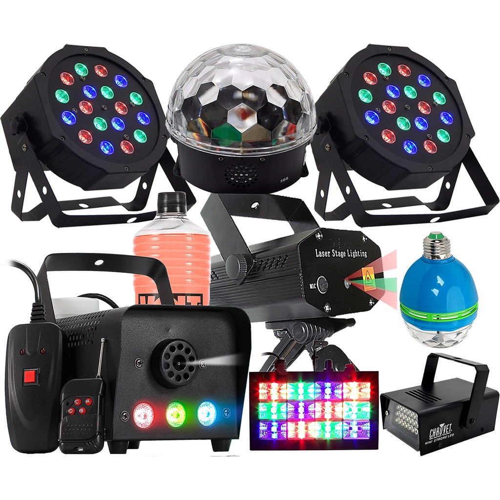 Kit Completo De Iluminação Para Festa Total 9x1 Laser Fumaça De Fumaça Strobo Rgb Globo Giratorio