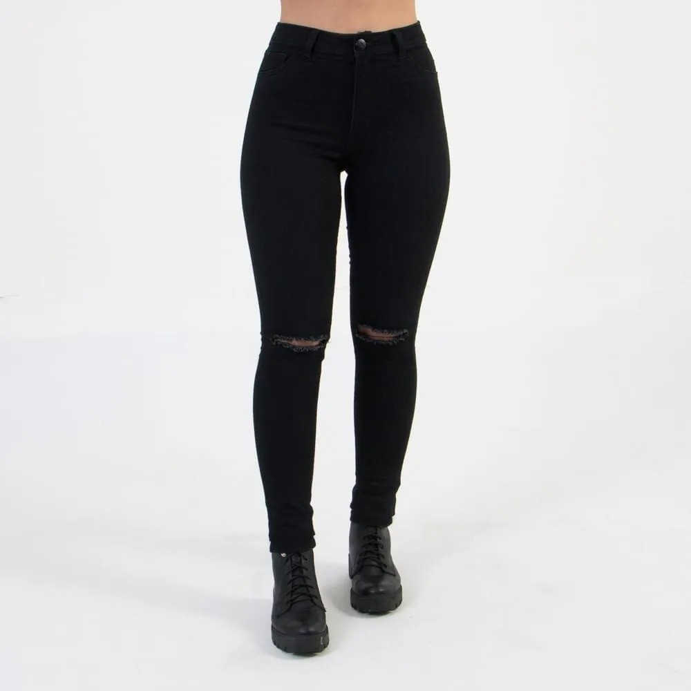 Calça Jeans Skinny Preta Cintura Alta Detalhe Rasgado Joelhos Corte Do Jeans Moderno Moda em Oferta na Shopee