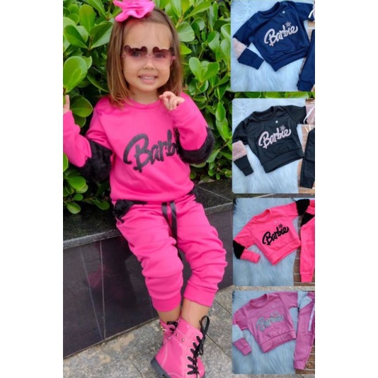 Conjunto de Frio Menina Infantil Moletom Flanelado Peluciado Feminino Barbie - 2 a 8 anos Inverno