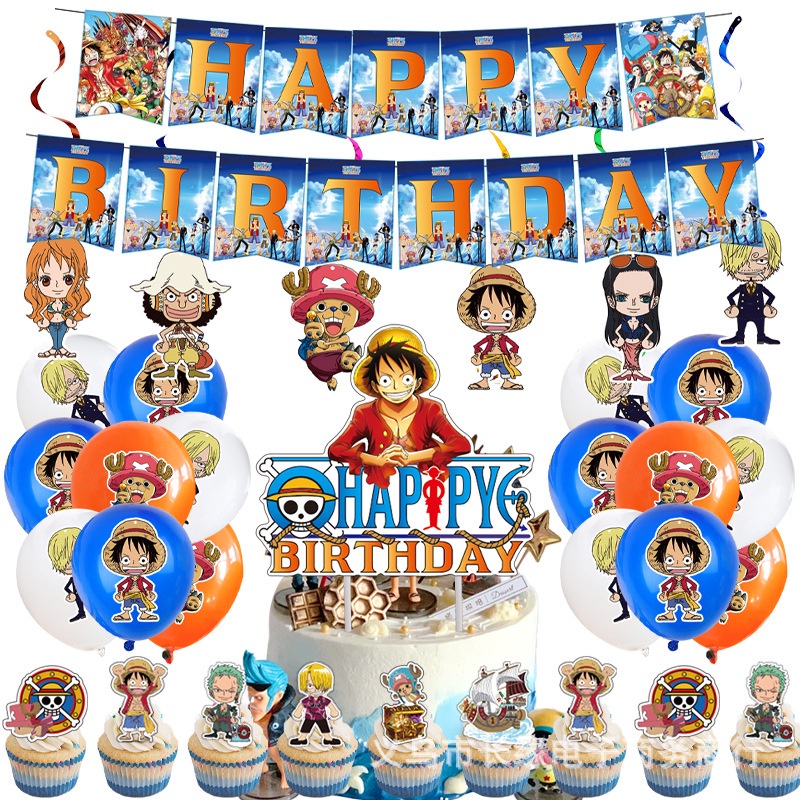 58pcs One Piece Tema Luffy Birthday Party Decoration Set Bandeira Bolo Topper Balão Crianças Festa De Aniversário Do Chuveiro De Bebê Needs
