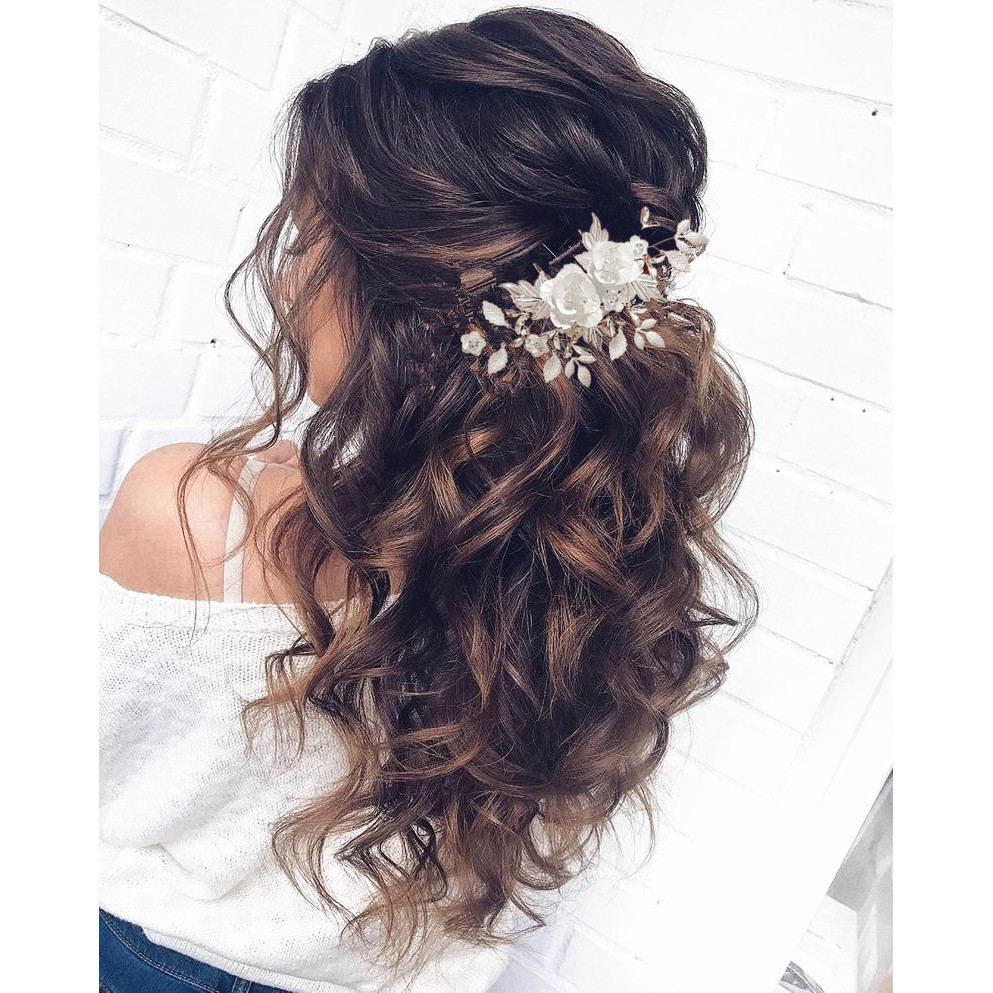 arranjo noiva grinaldas pérolas branco flor cabelo casamento festa penteado  | Shopee Brasil