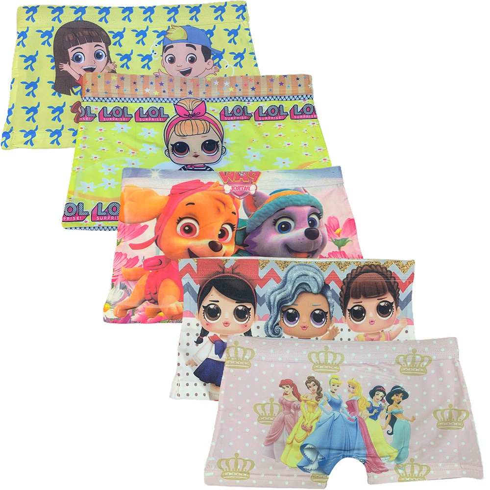 Kit 5 Calcinhas Box Boxer Em Microfibra Personagens Variados Infantil