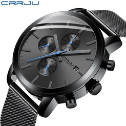 CRRJU Relógios Masculinos De Marca Superior De Luxo Militar Esporte Aço Inoxidável À Prova D'água Cronógrafo Quartzo 228
